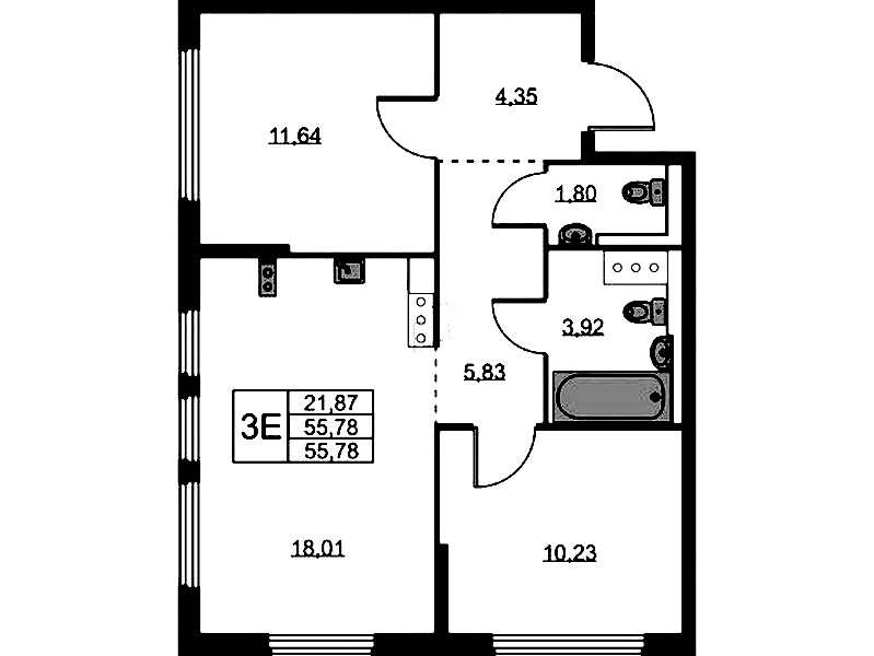 2-комнатная квартира 55.78 м², 2/11 эт., ЖК «Новое Колпино»